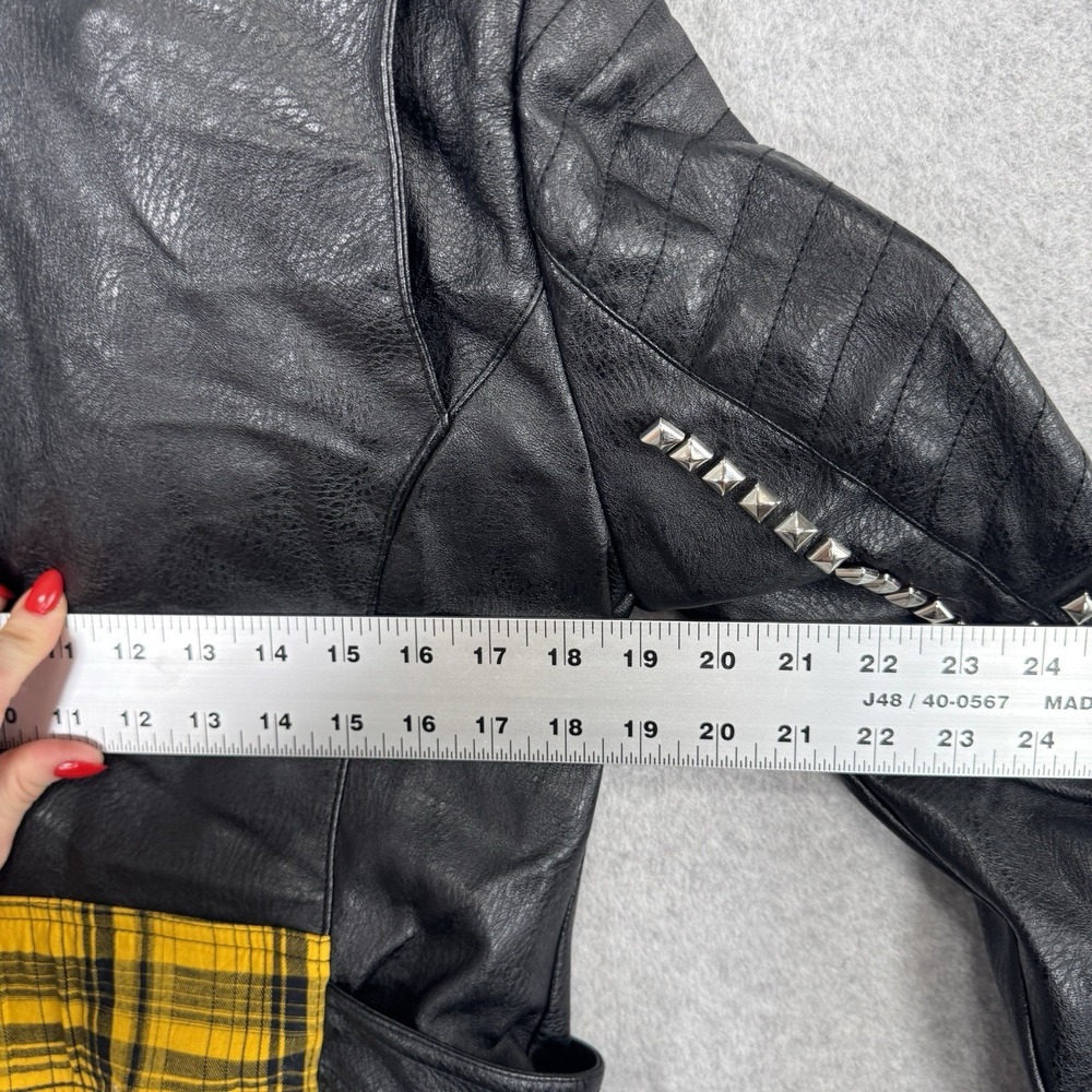 Azalea Wang Studded Vegan Leather Moto Jacket Plaid Monster High Frankie Stein M - Picture 15 of 16